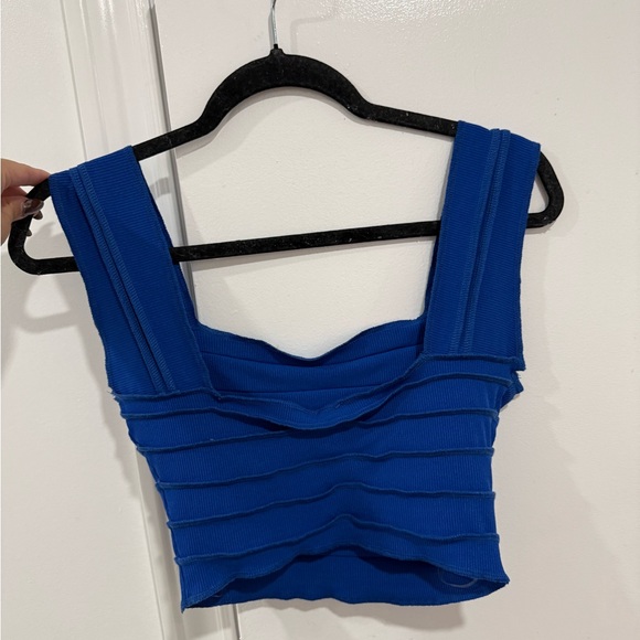 Princess Polly Royal Blue Ribbed Crop Top - Picture 3 of 4